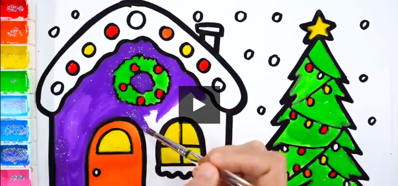 Warna-Warni Belajar Menggambar dan Mewarnai Glitter Christmas House with tree drawing for kids