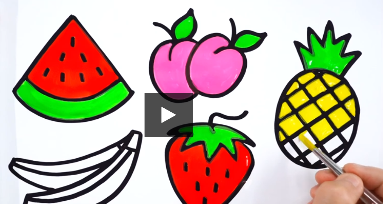 Coloring 5 Fruits for drawing and coloring pages learn colors
