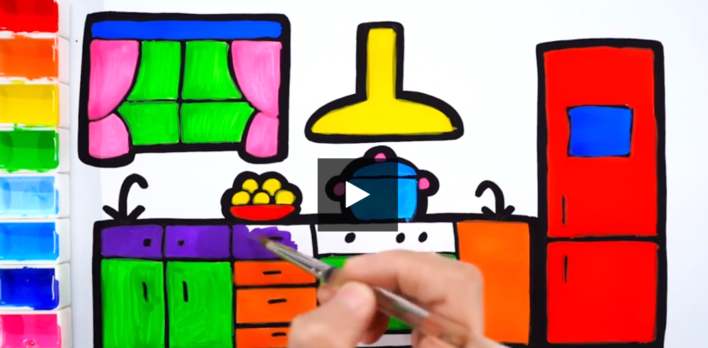 Kitchen coloring page for kids drawing