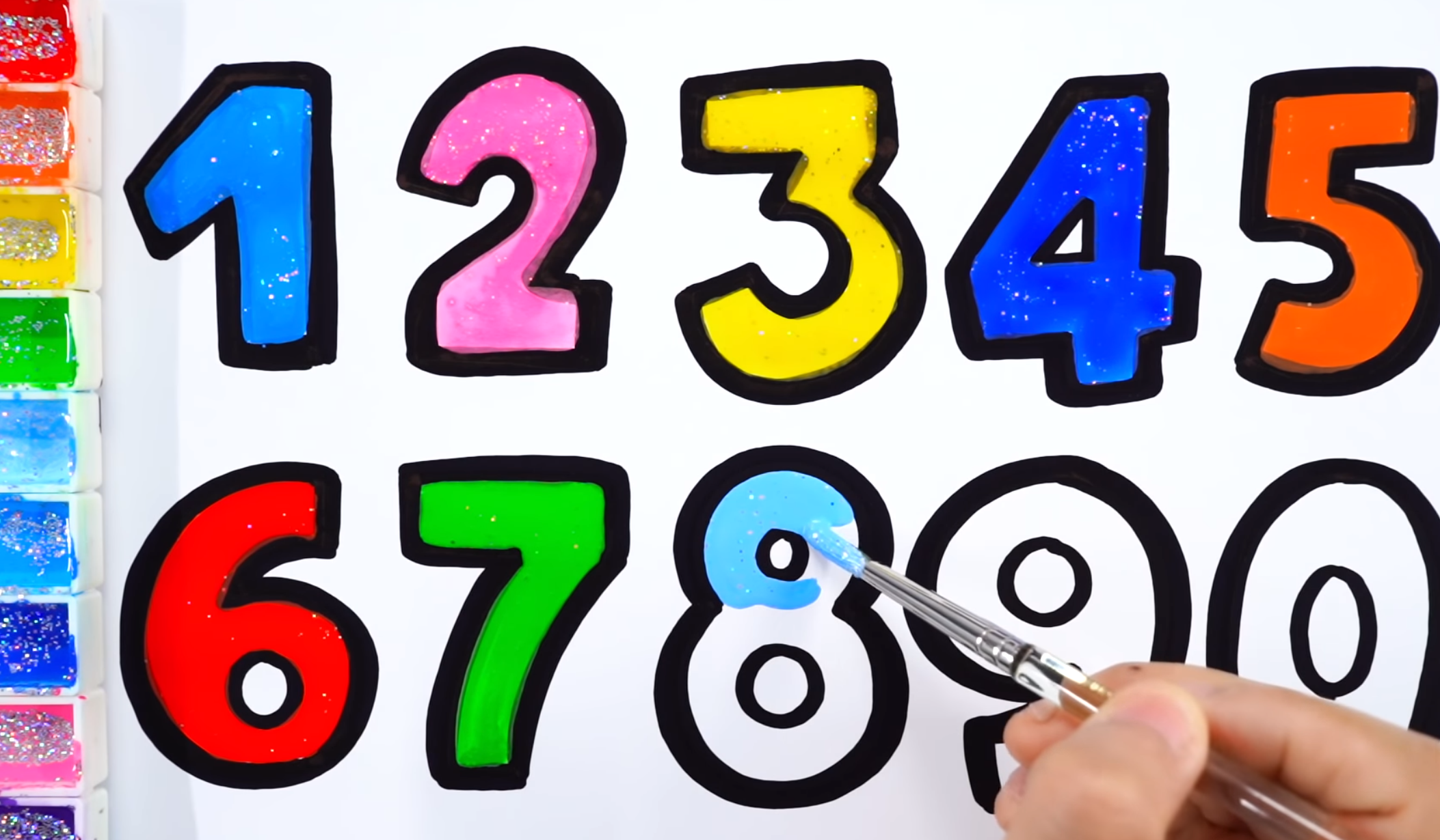 How to draw Number 1 to 9 Glitter Rainbow
