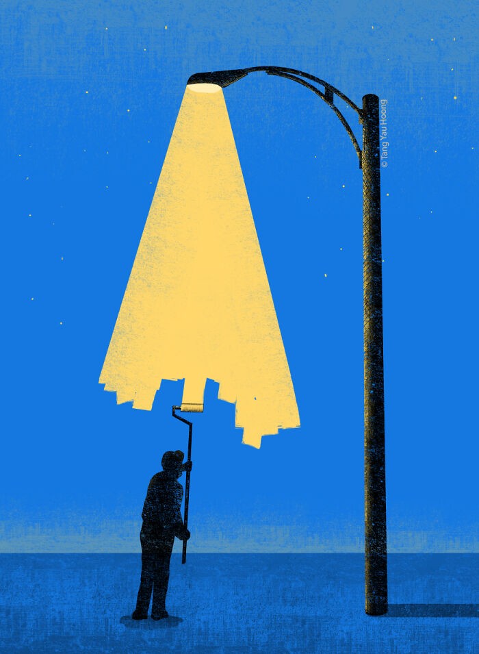 Ilustrador utiliza o espaço negativo das imagens para criar ilustrações inteligentes e reflexivas